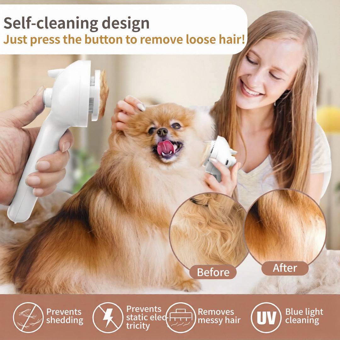 🐕QIAWI  3-in-1 Blue Light Pet Grooming Comb – 🪒 Removes Hair & Odors, Quiet & Cordless, Promotes Skin Health💙