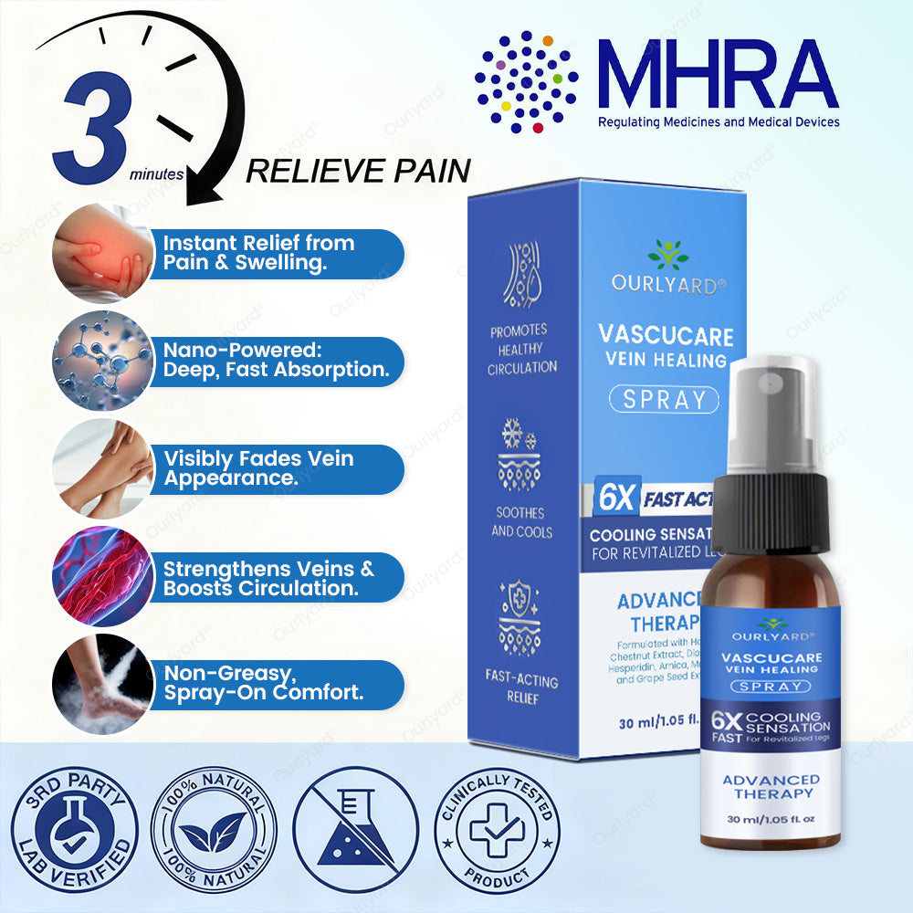 🇬🇧✅✅Ourlyard® VascuCare Vein Healing Spray(Designed for Varicose veins, Spider veins, Deep vein Thrombosis, Chronic venous insufficiency, Venous ulcers, Thrombophlebitis and other venous issues)